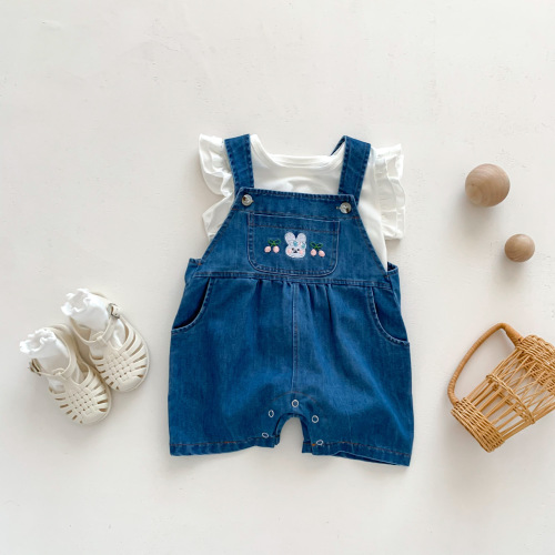 Baby clothes, summer suit, baby girl's onesie, summer super cute baby denim bag fart suit, outdoor crawl suit