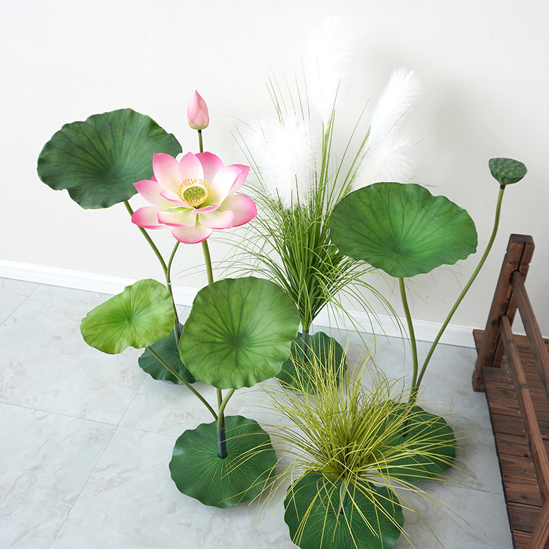 Flor artificial de loto hoja de loto falsa sala de estar de loto plástico PU decoración de flor falsa decoración de piscina accesorios de fotografía