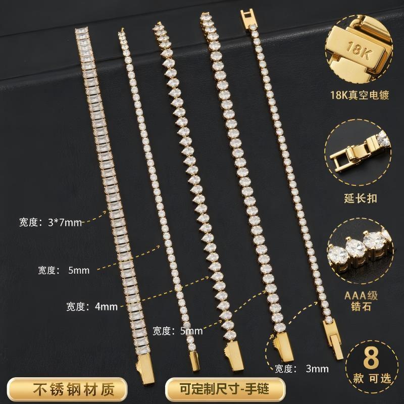 Popular in Japan and Korea, stainless steel zircon bracelet for women, light luxury with a high-end feel, full diamond tennis chain, non-fading jewelry wholesale