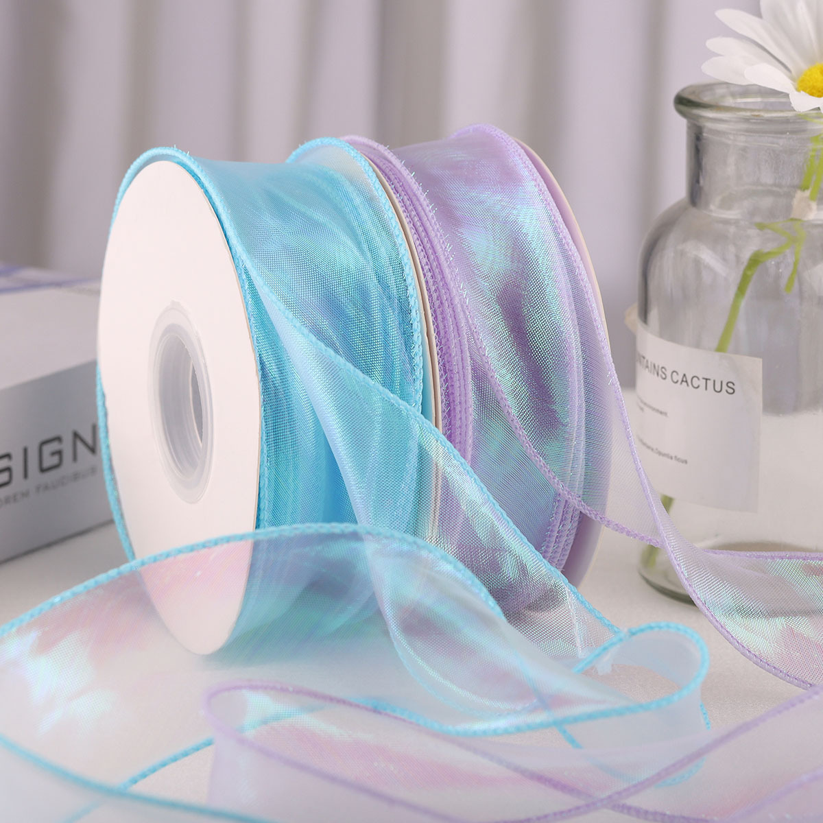 4cm de malla copia borde mágico color fishtail hilo flor embalaje spray hilo ramo decoración arco material de la cinta