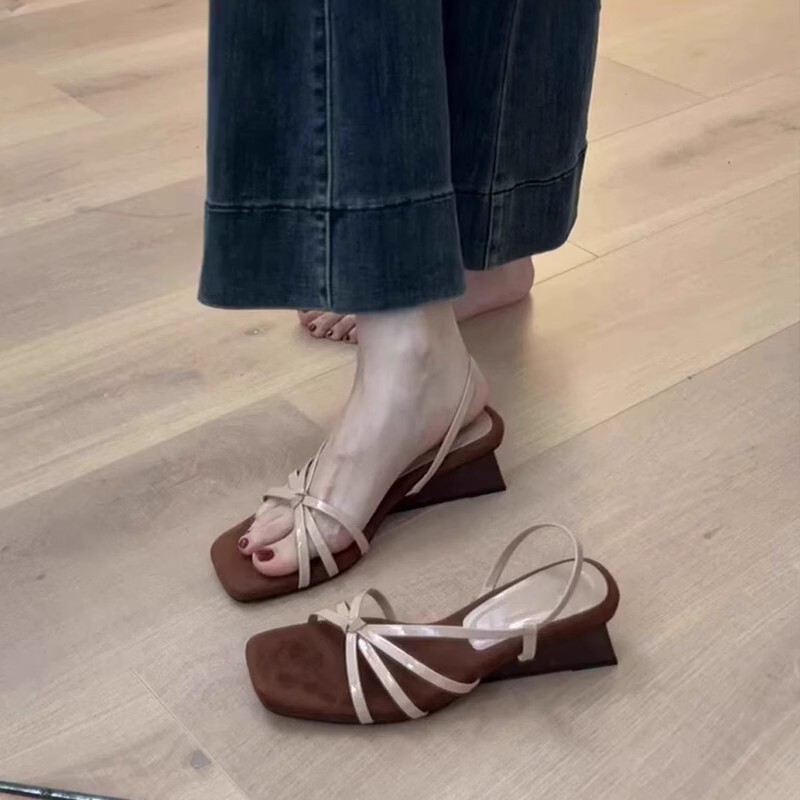 Skirt Worn with New Outer High Heels, Summer Pedals, 2025 Cool Sandals, Fashionable Square Toe Women's Style