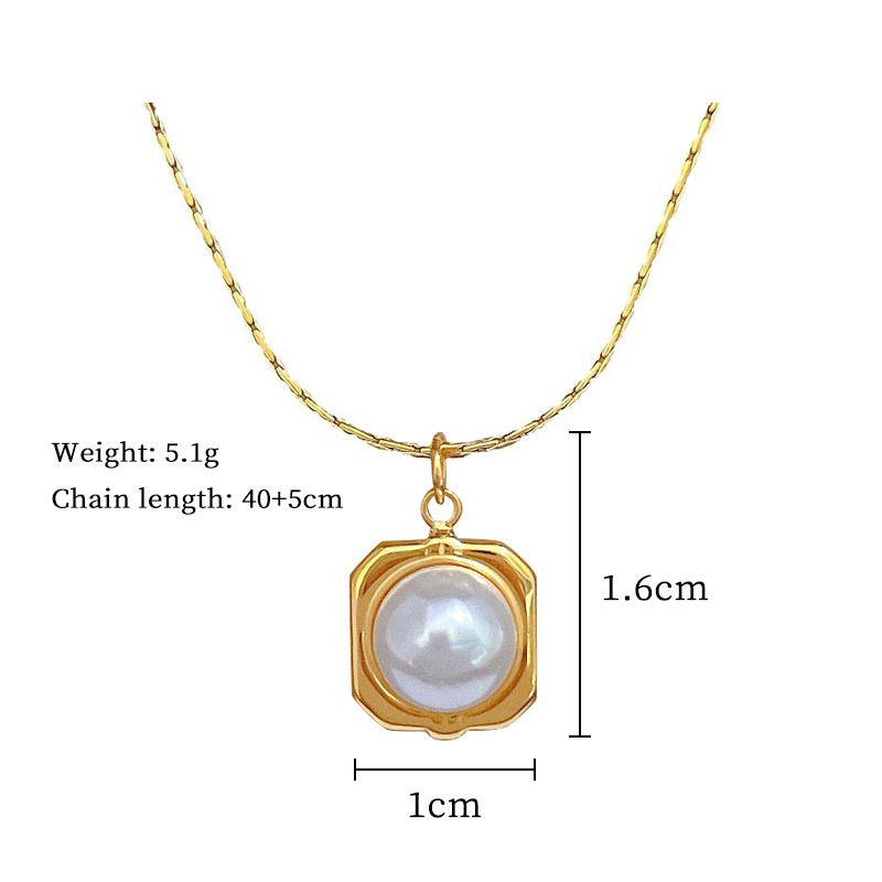 Square Pearl Personality Minimalist Wind Furnace Real Gold Necklace Female Ins Internet Celebrity Collarbone Chain_voghion.com