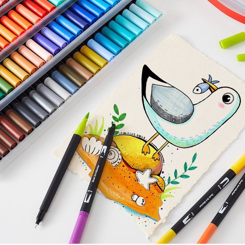 Pluma de gancho de doble cabeza a base de agua transfronteriza pluma de acuarela de cabeza suave traje de marcador de 72 colores pluma de pintura especial de dibujos animados al por mayor