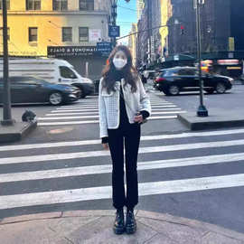法式名媛小香风粗花呢外套女 2026秋冬新款千金温柔千鸟格短外套