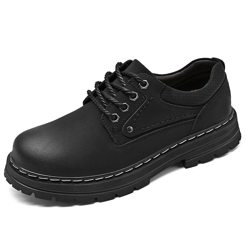 Men's Workwear Shoes, Autumn Genuine Leather Retro Big-Head Shoes, Men's Thick-Soled Anti-Slip Low-Top Versatile Casual_vogvips.com