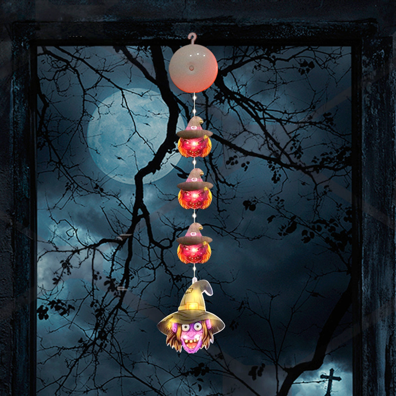 Decoración de Halloween linterna de calabaza bruja murciélago lámpara de ventosa cadena de luz LED atmósfera de fiesta transfronteriza luz de colores luz de ventana