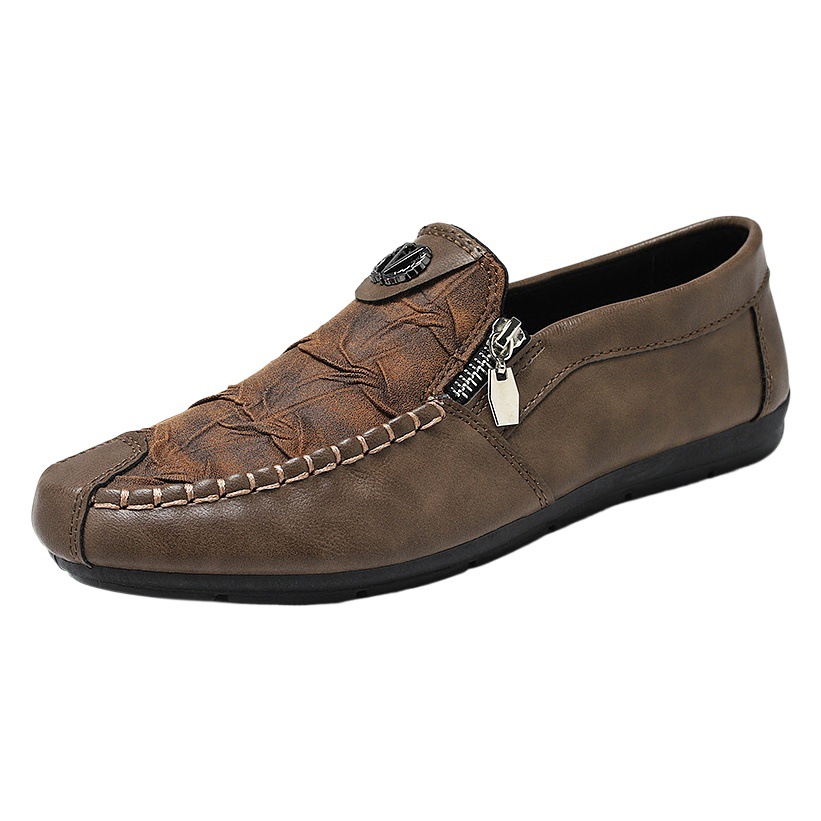 Mocasines de comercio exterior Four Seasons zapatos individuales mocasines antideslizantes zapatos de conducción de fondo suave zapatos de cuero casuales con cremallera retro zapatos de hombre