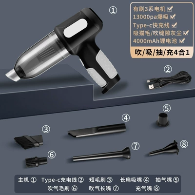 Cross-Border New Car Vacuum Cleaner Handheld Car Home Dual-Purpose Vacuum Cleaner Blowing and Suction Integrated High-Power Car Supplies (Tozsoranlar) - standard-edition-black-4-in-1-blowing-suction-and-charging-type-c-fast-charging-port