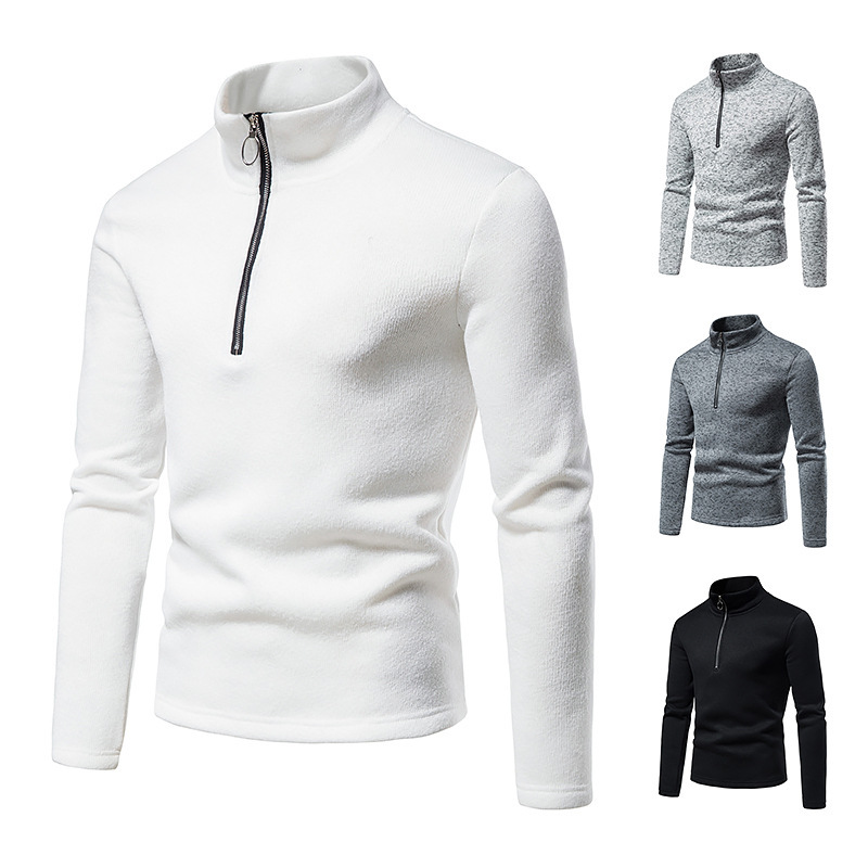 2024 New European size hollowed out placket with zipper design for men's high neck bottom T-shirt hoodie_voghion.com