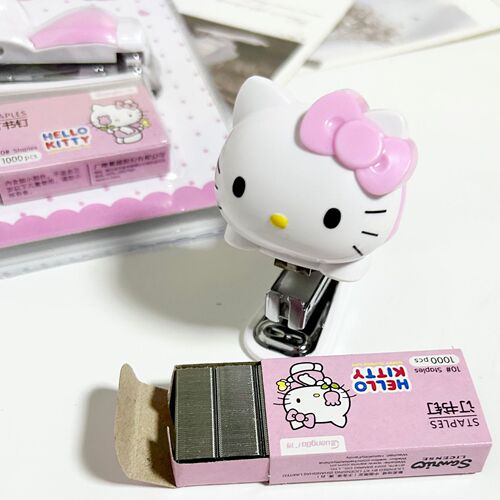 Stapler pink girly heart cartoon KT cat mini stapler student test paper binding machine set wholesale