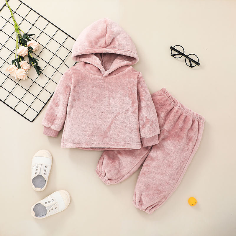 Fashion Pink Baby Hooded Two-piece Sweater Trouser Suit Wholesale Nihaojewelry display picture 2