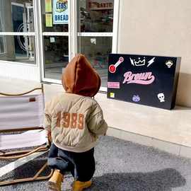 男童棉衣棉服新款2024加绒宝宝连帽外套洋气冬装儿童加厚