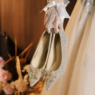 X337A-61 结婚伴娘高级感婚纱新娘婚鞋新款水钻秀禾高跟单鞋34-40