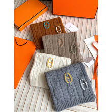 高版本H多彩猪鼻针织羊绒围巾女高级感加厚保暖围脖男女通用冬季