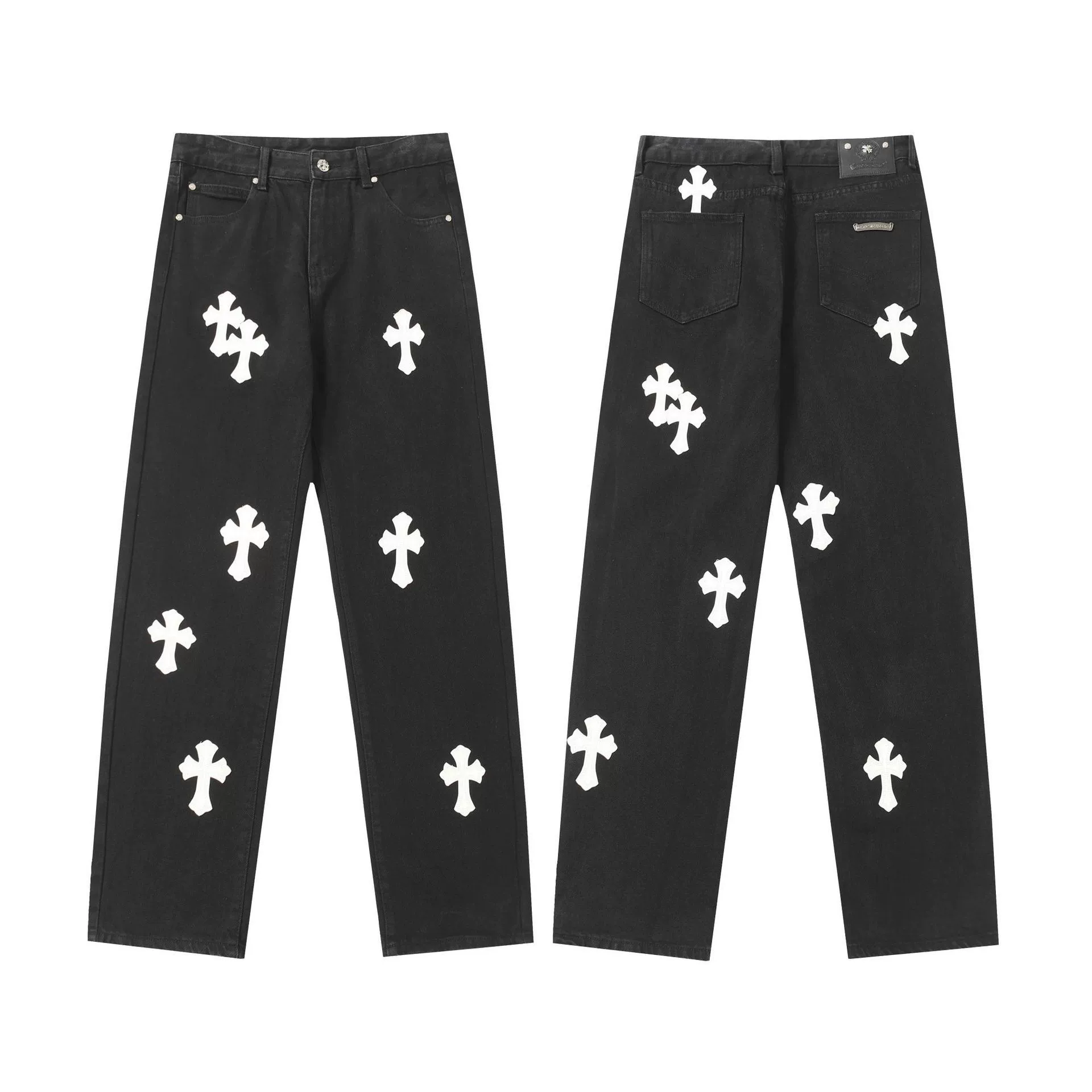 Исправленная версия джинсов с нашивкой крестом Chrome Hearts Croix, вышитые, выстиранные, оптом, дропшиппинг