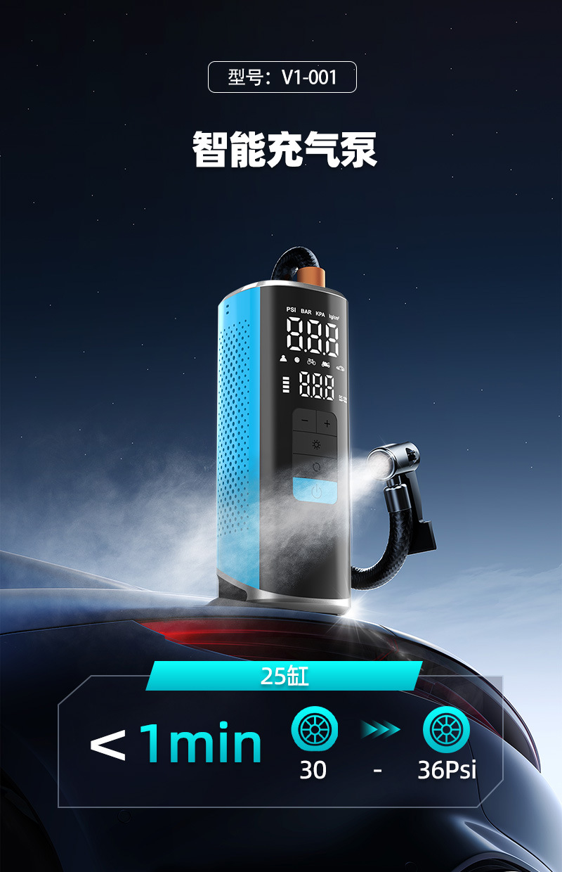 Amazon 25-Cylinder High-Power Wireless Car Air Pump with Smart Digital Display for Cars and Electric Vehicles, in Stock
