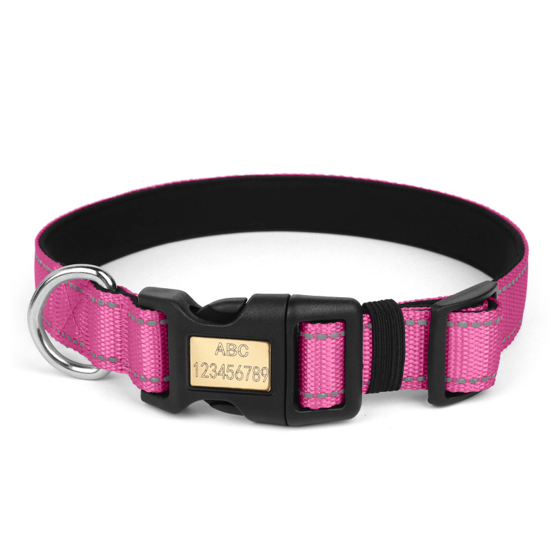 Collar de perro transfronterizo con inscripción anti-perdida de visión nocturna collar de perro reflectante para caminar con el perro collar de mascota anti-desprendimiento