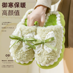 秋冬季棉拖鞋女室内家居厚底超软防滑毛绒保暖新款蝴蝶结外穿百搭