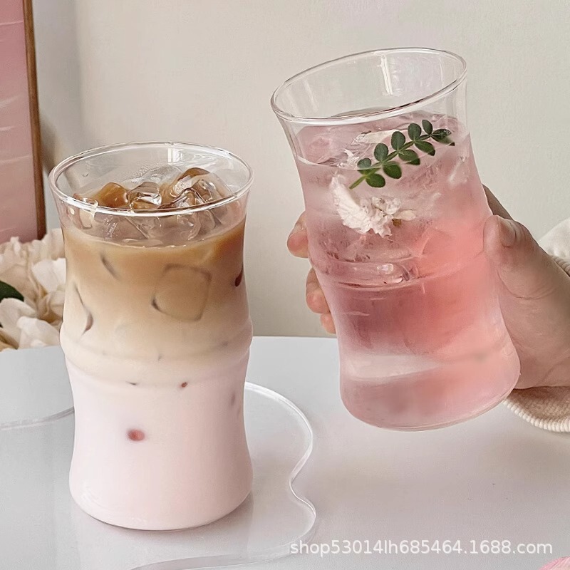 高硼硅竹节咖啡玻璃水杯ins风女生可爱冷饮牛奶拿铁杯设计感杯子|undefined