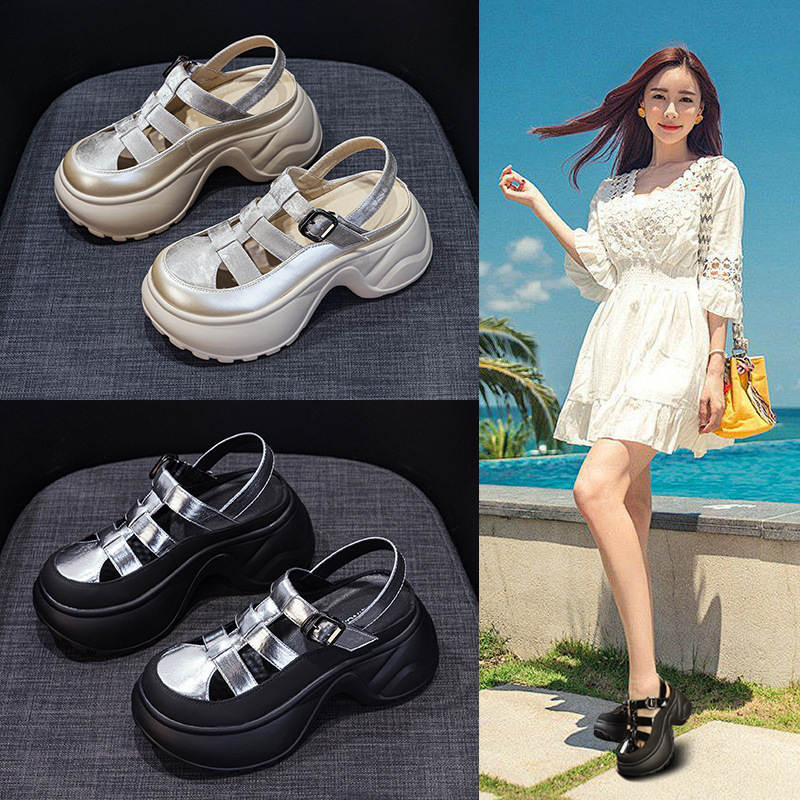 Sandal nữ đế dày tăng chiều cao, quai chữ V, phong cách thời trang, thoáng khí, phù hợp mùa hè — M2905 Be, M2905 Đen, M2905 Bạc