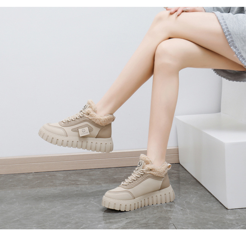 Stivali da neve alti in velluto invernale per studentesse, scarpe calde casual con plateau, scarpe di cotone_voghion.com