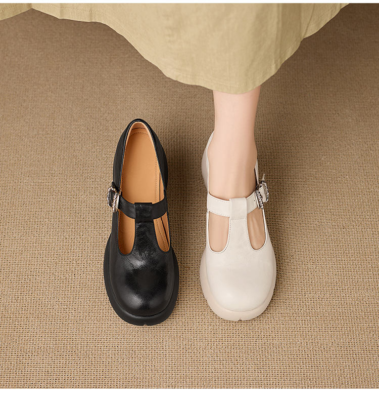 Giày Mary Jane nữ da cừu cao cấp gót vuông 8 cm quai ngang khóa chữ T — màu đen chi tiết 12