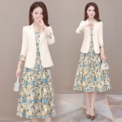 西装连衣裙套装女春秋2025年新款时尚名媛高端碎花吊带裙两件套夏