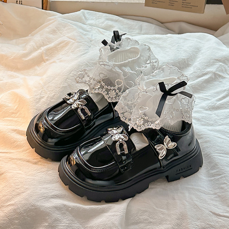 Zapatos de cuero para niñas 2025 nuevos zapatos de música para niños de primavera y otoño zapatos de princesa con lazo de estilo occidental zapatos de rendimiento negros para niñas image 5