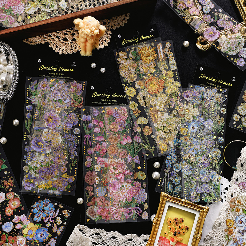 Four Seasons Messenger Bronzing Plant Handbook Sticker Retro Flower Handbook Material Mobile Phone Case Decoration DIY Sticker