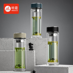 Mingxia 3555 二重層ガラスメンズティーカップ高温耐性絶縁透明ハイエンドティーカップ卸売カスタマイズ