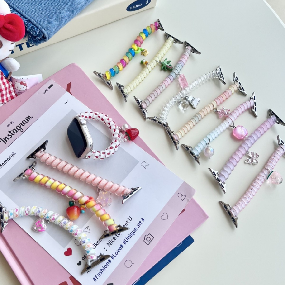 多巴胺彩色电话绳弹力表带适用苹果手表iwatch11代987654Ultra/SE