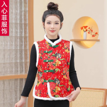 秋冬新款羽绒棉马甲女加绒保暖背心妈妈短款v领坎肩修身内胆上衣