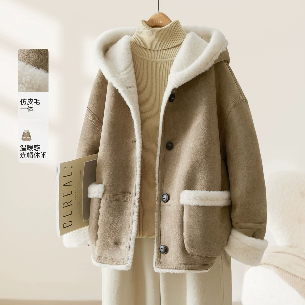 Khaki winter warm hoody for mother, down jacket, high-end