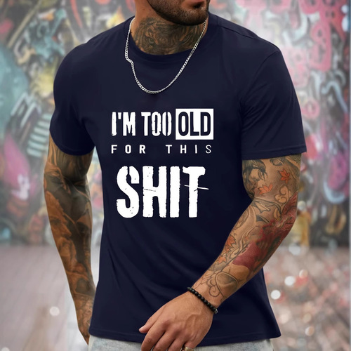 2025 European and American 3D Digital Print Letter-Printed Three-Quarter Sleeve Men's Casual Breathable & Comfortable T-Shirt