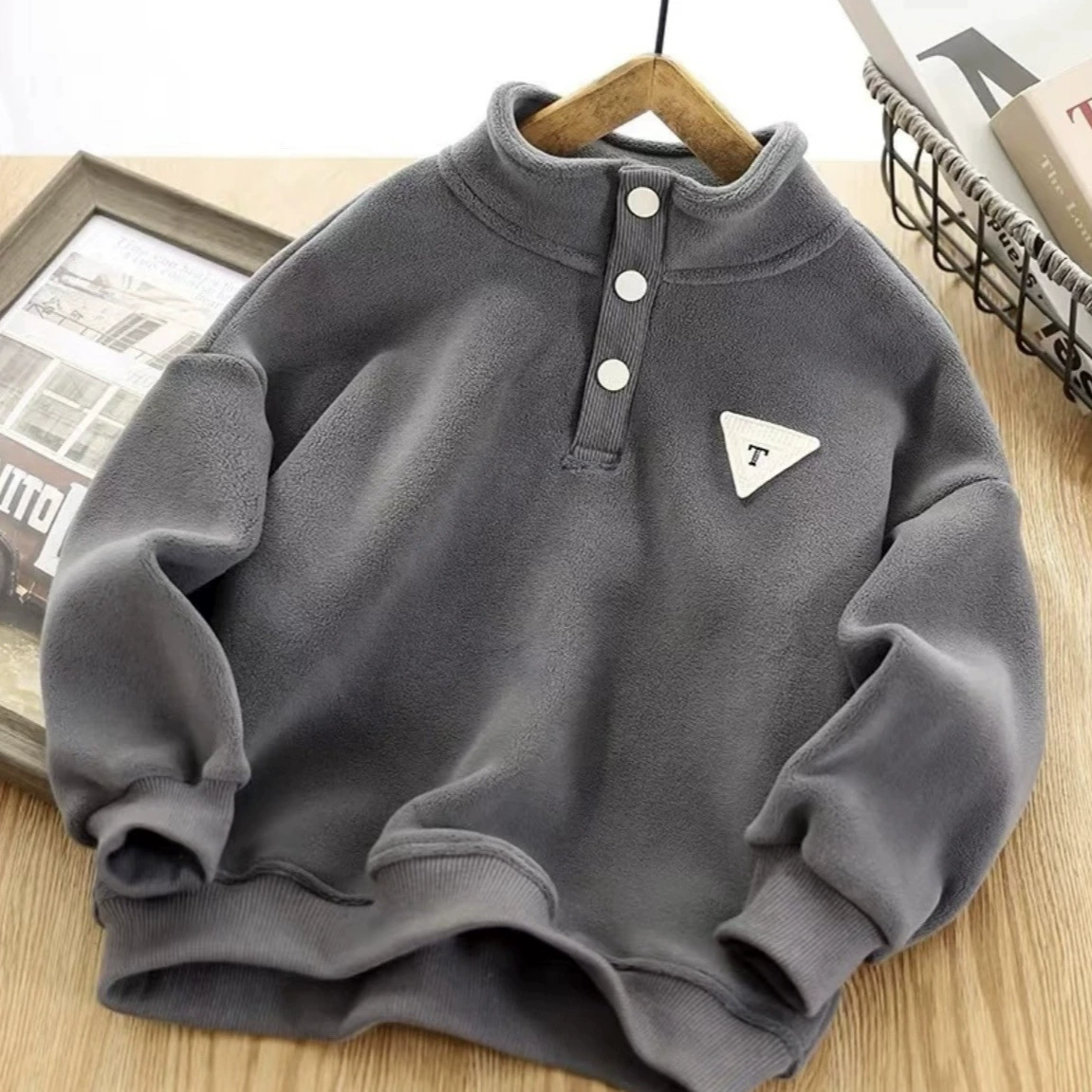 Школьная форма артефакт мальчик вкладыш новый бархатный свитер двухсторонний плюшевый ребенок весна, осень и зима теплый свитер мальчик