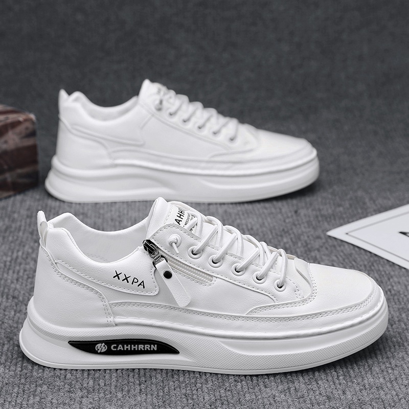 Zapatos de skate con cremallera para hombres zapatos blancos para estudiantes adolescentes primavera zapatos casuales para hombres 2025 nuevos zapatos de cuero para hombres