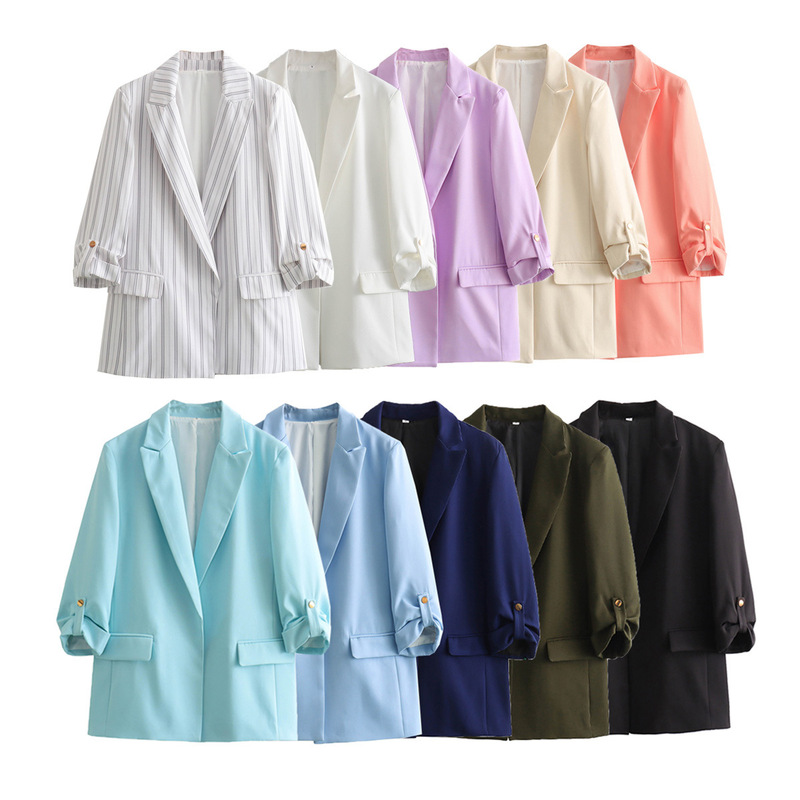 Cross-border women's clothing 2024 Spring and Autumn new European and American style fashion loose plus size sleeve candy color small suit jacket for women