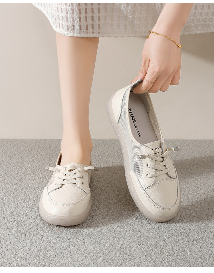 Giày sneaker nữ đế bằng phong cách Đức huấn luyện, mặt lưới thoáng khí, nhẹ, dễ phối đồ — A180E Màu be chi tiết 14