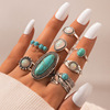 Retro accessory, turquoise children's ring with stone, set, European style, suitable for import