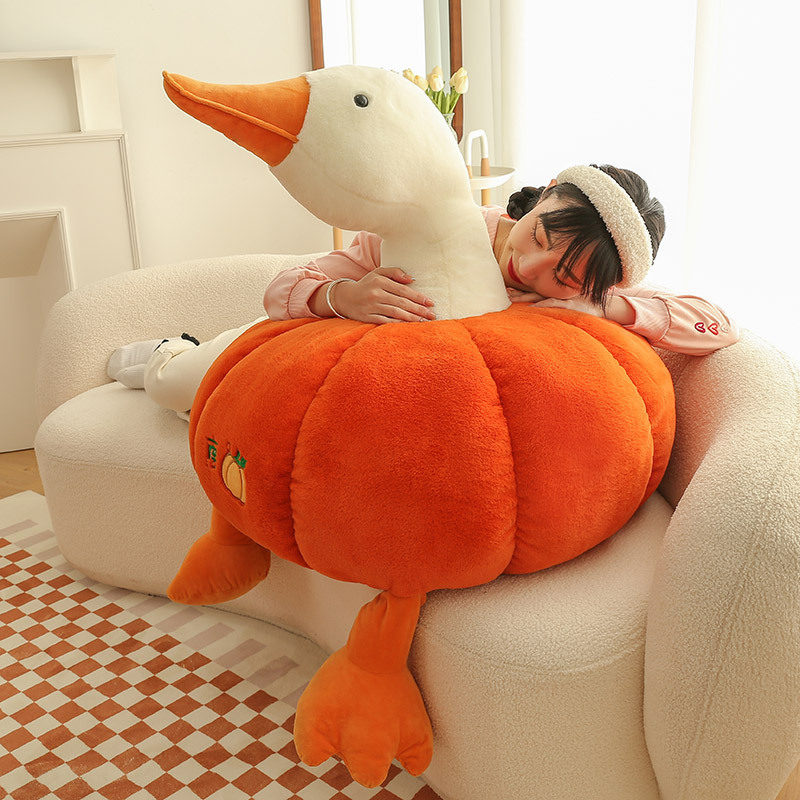 Lindo pato calabaza gran juguete de peluche cama para dormir con la muñeca de trapo para dormir, muñeca de pato, regalo de cumpleaños para mujer