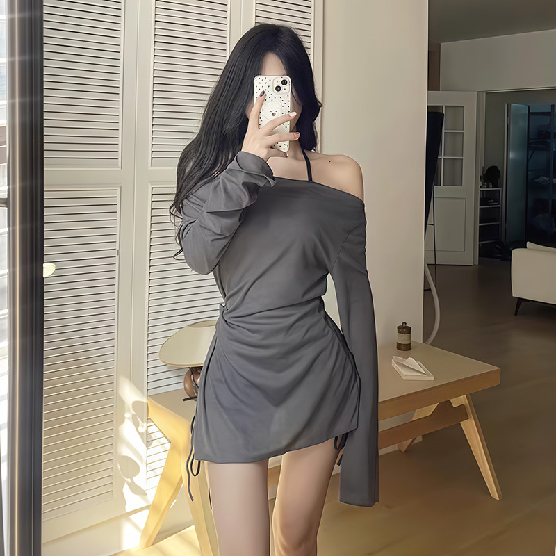 Women's Slimming Off-Shoulder Two-Piece Bikini Swimsuit Long Sleeved Cover up Sexy Style for Small Busts Spring/Summer 2025 New Arrival_ecoleips.com
