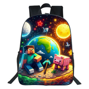 Cross-Border Minecraft Cube Man Printed Backpack Minecraft Primary and Secondary School Children's 40cm School Bag