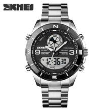 skmei时刻美时尚男士手表 户外运动多功能双显电子表不锈钢批发