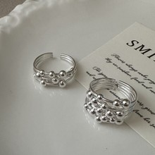 S925纯银韩版小众设计感多层线条珠珠戒指韩国东大门热卖款指环