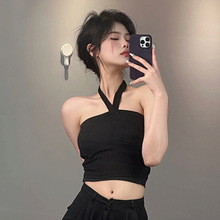 实拍韩国东大门性感纯欲挂脖显身材修身显瘦短款吊带背心内搭女