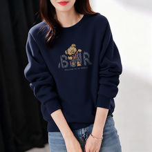 小熊印花卫衣女士2025秋冬新款卡通圆领套头上衣韩版宽松休闲外套