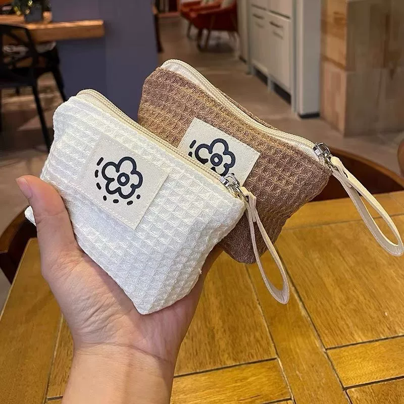 Кошелек для монет в японском стиле, милый повседневный вафельный кошелек для монет, женская сумка на запястье, летний цветок, новинка 2023, сумка