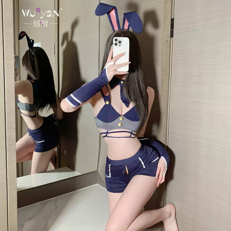 情趣内衣纯欲性感约会战袍午夜兔女巡查官qqny开裆套装制服女警诱