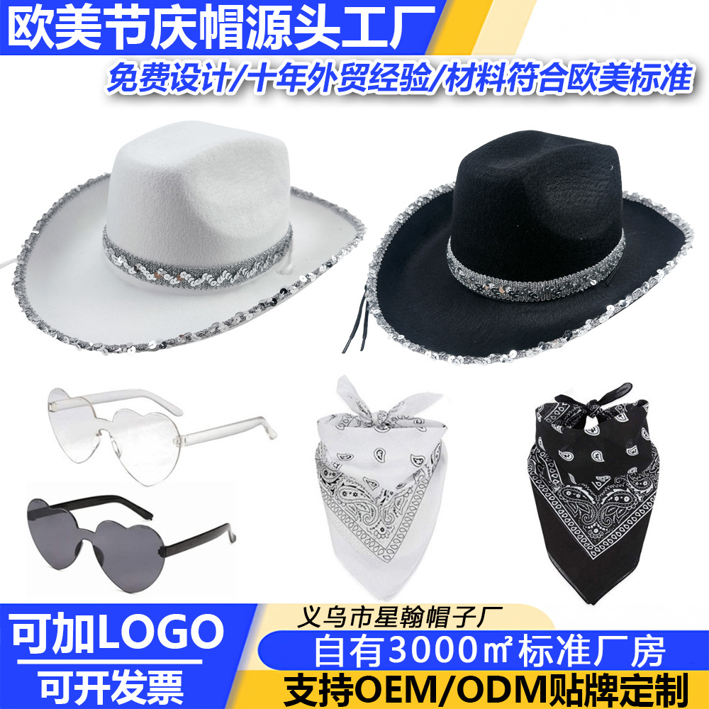 Christmas pink cowboy hat with silver trim, women's cowboy hat, masquerade white felt cowboy hat with upturned and silver-trimmed edges