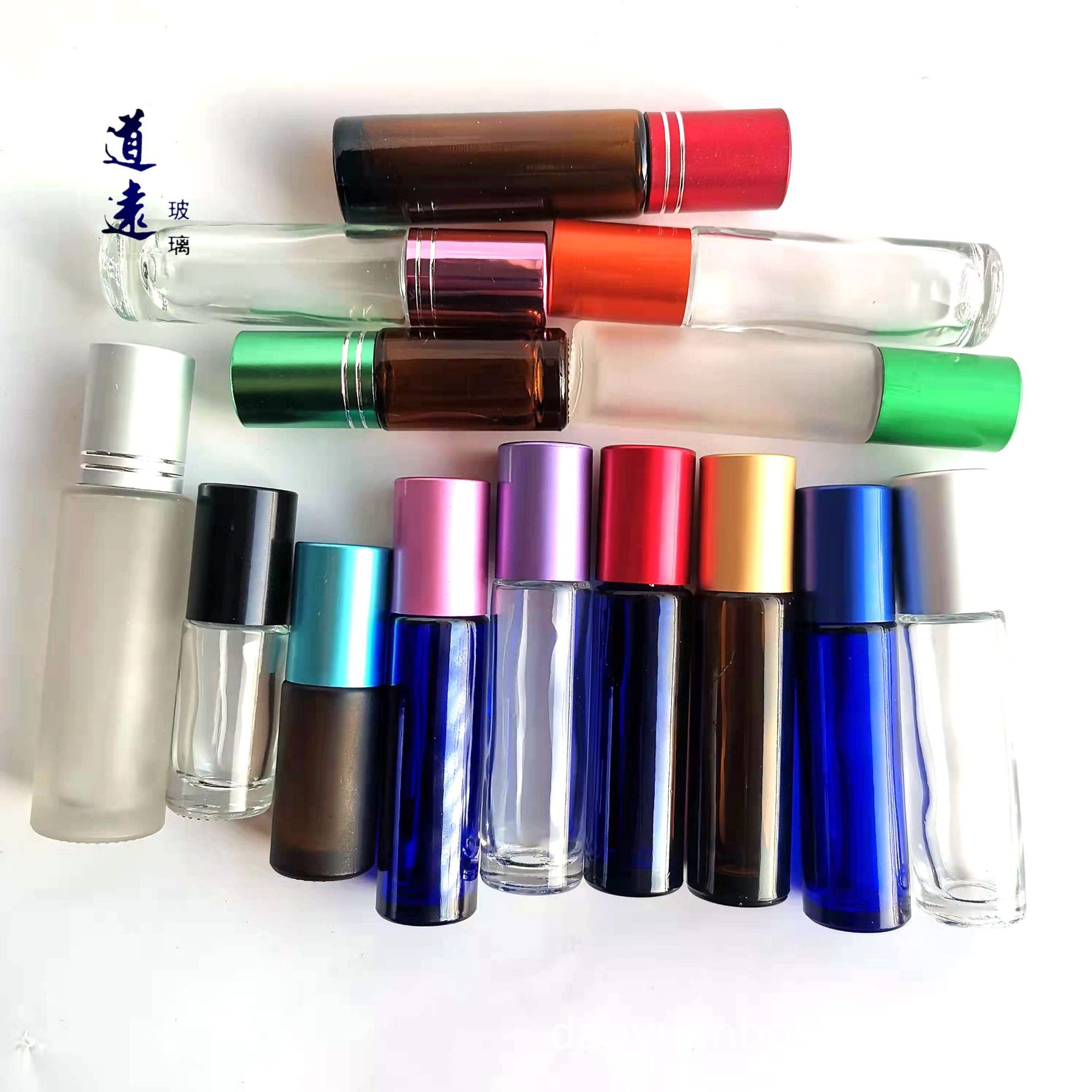 现货茶色滚珠瓶5ml透明涂抹瓶10ml 蒙砂蓝色走珠瓶15ml香水分装瓶